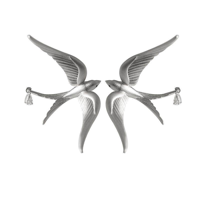 Swallow Earrings 925 Sterling Silver Bird Drop Earrings Minimalist Animal Jewelry Gift for Her