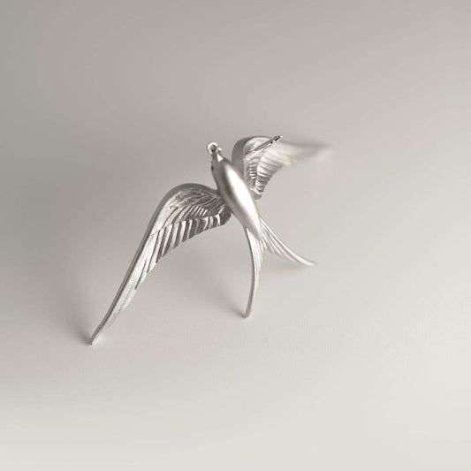 Sterling Silver Swallow Brooch: Elegant Bird Pin, Minimalist Jewelry