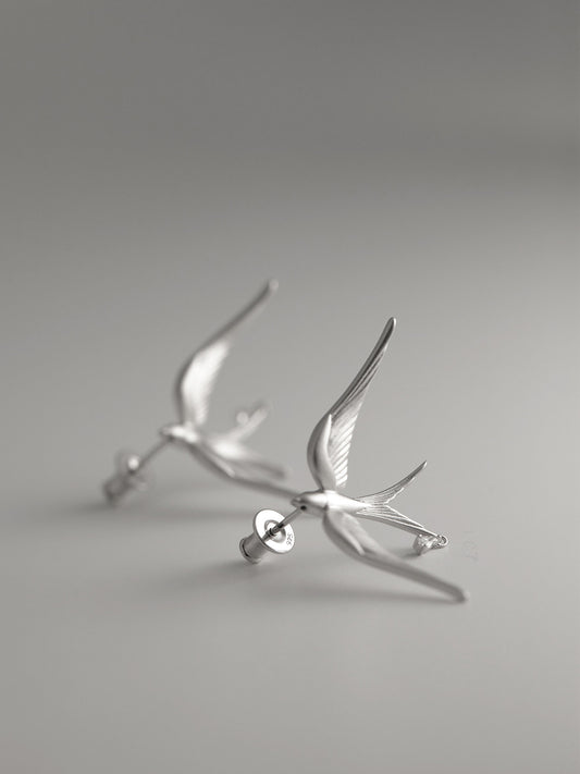 Swallow Earrings 925 Sterling Silver Bird Drop Earrings Minimalist Animal Jewelry Gift for Her