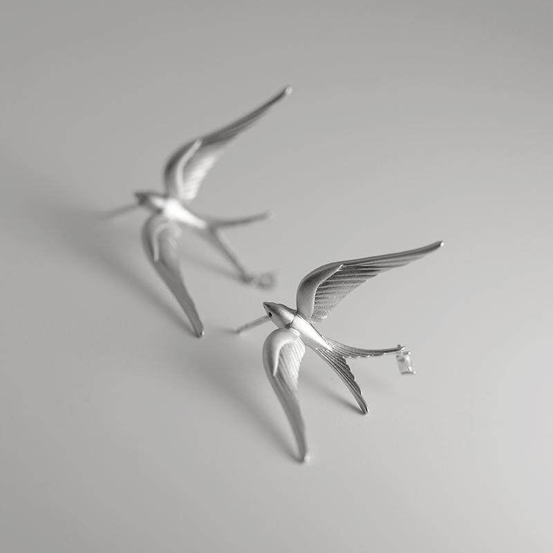 Swallow Earrings 925 Sterling Silver Bird Drop Earrings Minimalist Animal Jewelry Gift for Her