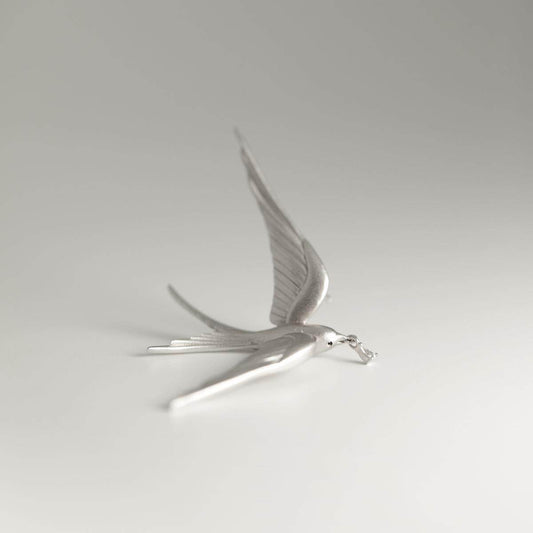 Sterling Silver Swallow Brooch: Elegant Bird Pin, Minimalist Jewelry